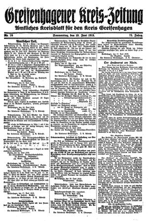 Greifenhagener Kreiszeitung vom 19.06.1919
