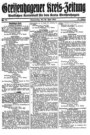 Greifenhagener Kreiszeitung vom 26.06.1919