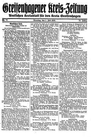 Greifenhagener Kreiszeitung vom 01.07.1919