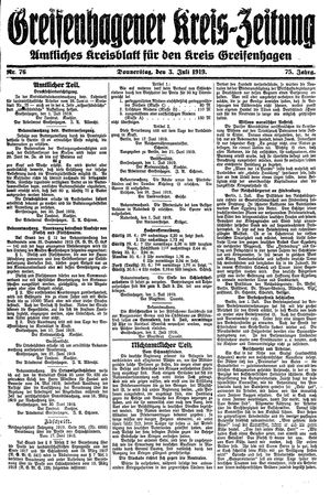 Greifenhagener Kreiszeitung vom 03.07.1919