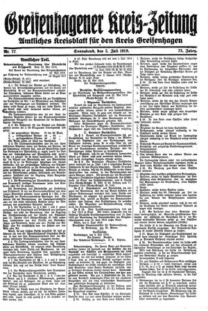 Greifenhagener Kreiszeitung vom 05.07.1919