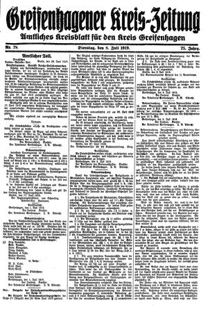 Greifenhagener Kreiszeitung vom 08.07.1919