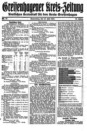 Greifenhagener Kreiszeitung vom 10.07.1919