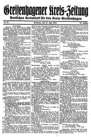 Greifenhagener Kreiszeitung on Jul 15, 1919