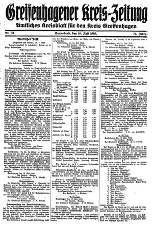 Greifenhagener Kreiszeitung vom 19.07.1919