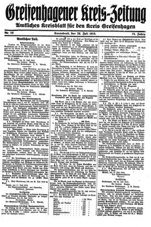 Greifenhagener Kreiszeitung vom 26.07.1919