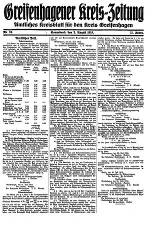 Greifenhagener Kreiszeitung vom 02.08.1919