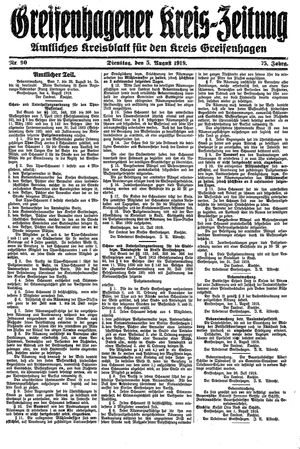 Greifenhagener Kreiszeitung vom 05.08.1919