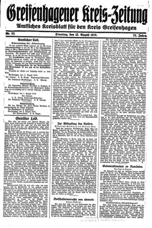 Greifenhagener Kreiszeitung vom 12.08.1919