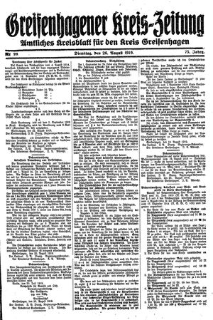 Greifenhagener Kreiszeitung vom 26.08.1919