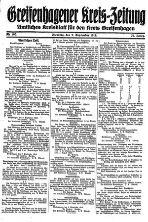 Greifenhagener Kreiszeitung vom 09.09.1919