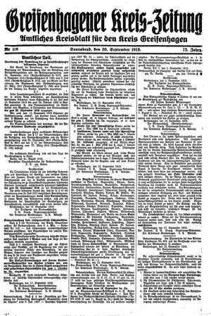 Greifenhagener Kreiszeitung on Sep 20, 1919
