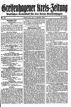 Greifenhagener Kreiszeitung vom 02.10.1919
