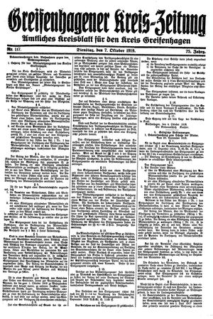 Greifenhagener Kreiszeitung vom 07.10.1919