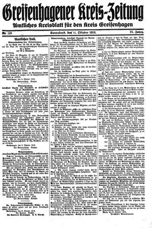 Greifenhagener Kreiszeitung vom 11.10.1919