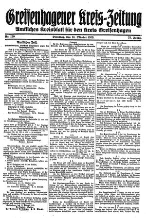 Greifenhagener Kreiszeitung vom 14.10.1919