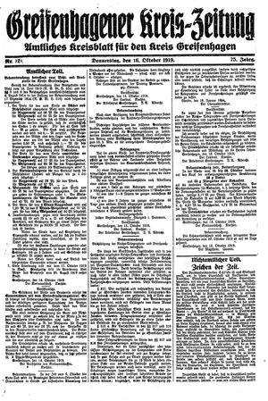 Greifenhagener Kreiszeitung vom 16.10.1919