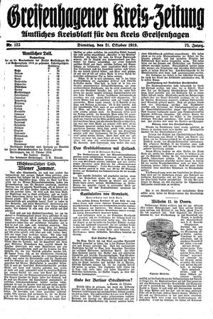 Greifenhagener Kreiszeitung vom 21.10.1919