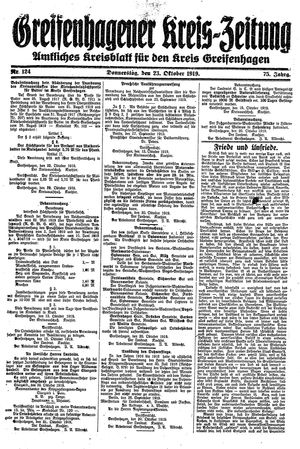Greifenhagener Kreiszeitung vom 23.10.1919