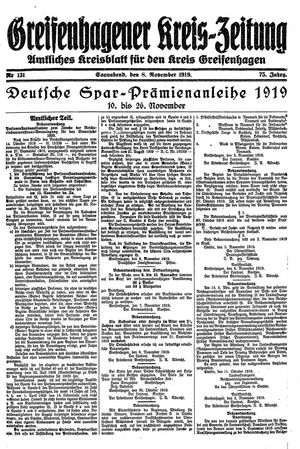 Greifenhagener Kreiszeitung vom 08.11.1919