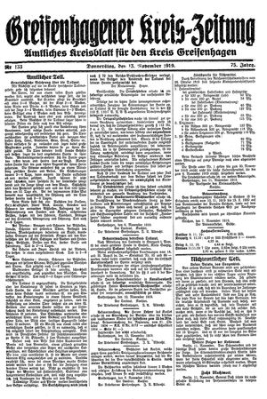 Greifenhagener Kreiszeitung vom 13.11.1919