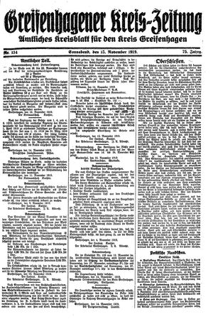 Greifenhagener Kreiszeitung vom 15.11.1919