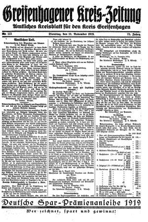 Greifenhagener Kreiszeitung vom 18.11.1919