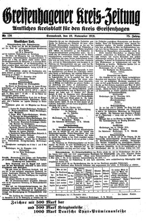 Greifenhagener Kreiszeitung vom 22.11.1919