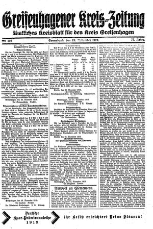 Greifenhagener Kreiszeitung vom 29.11.1919
