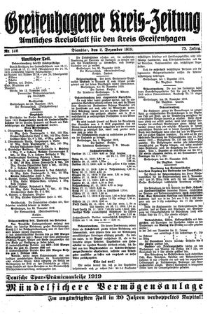 Greifenhagener Kreiszeitung vom 02.12.1919