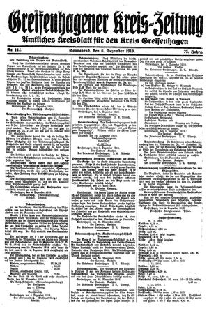 Greifenhagener Kreiszeitung vom 06.12.1919
