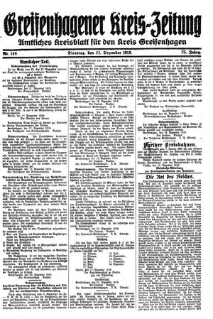 Greifenhagener Kreiszeitung vom 23.12.1919
