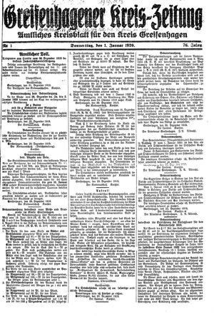 Greifenhagener Kreiszeitung vom 01.01.1920