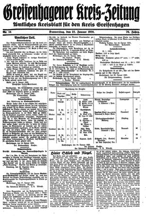 Greifenhagener Kreiszeitung vom 22.01.1920
