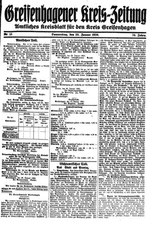 Greifenhagener Kreiszeitung vom 29.01.1920
