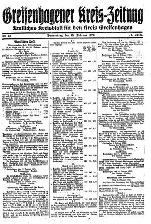 Greifenhagener Kreiszeitung on Feb 19, 1920