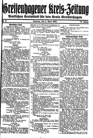 Greifenhagener Kreiszeitung on Apr 4, 1920