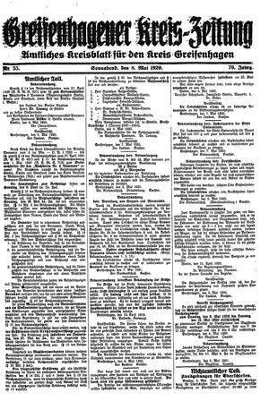 Greifenhagener Kreiszeitung vom 08.05.1920