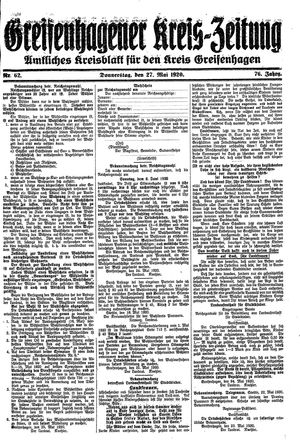 Greifenhagener Kreiszeitung on May 27, 1920