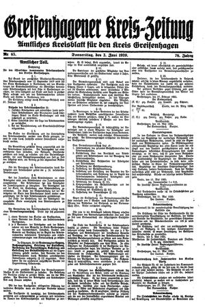 Greifenhagener Kreiszeitung vom 03.06.1920