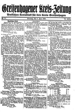 Greifenhagener Kreiszeitung vom 08.06.1920