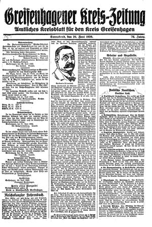 Greifenhagener Kreiszeitung vom 26.06.1920