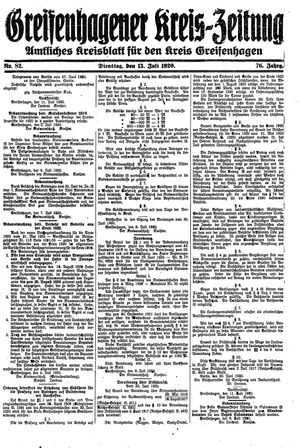 Greifenhagener Kreiszeitung vom 13.07.1920