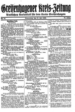 Greifenhagener Kreiszeitung vom 22.07.1920