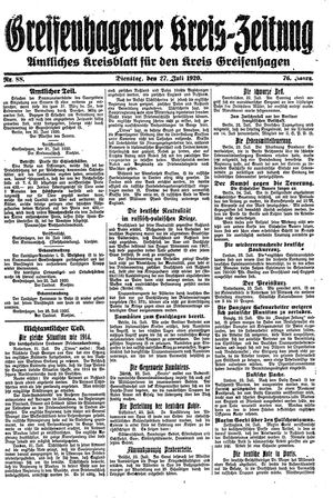Greifenhagener Kreiszeitung on Jul 27, 1920