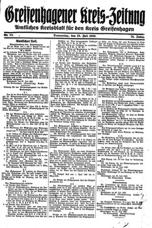 Greifenhagener Kreiszeitung vom 29.07.1920