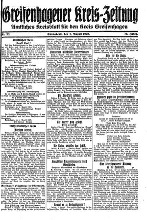 Greifenhagener Kreiszeitung vom 07.08.1920