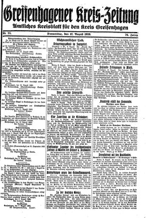 Greifenhagener Kreiszeitung vom 12.08.1920