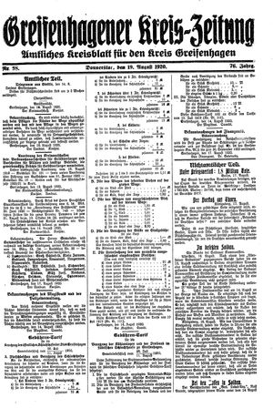 Greifenhagener Kreiszeitung vom 19.08.1920