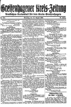 Greifenhagener Kreiszeitung vom 31.08.1920